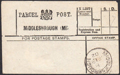 94742 - PARCEL POST LABEL/YORKS. 1902 label MIDDLESBROUGH ...
