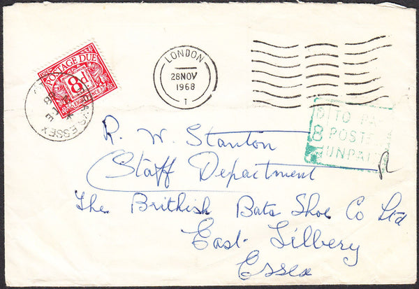 94785 - LONDON/ESSEX/UNPAID MAIL. 1968 envelope London to ...