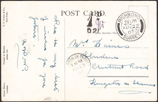 94791 - 1907 UNDERPAID MAIL RICHMOND (SURREY) TO KINGSTON ON THAMES. Post card Richmon...