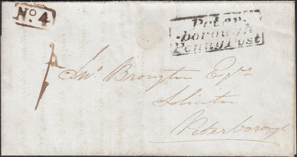 94803 - NORTHANTS 'PETER-/-BOROUGH/ PENNY POST' THREE LINE HAND STAMP (NN197).  Undated letter to Peterborough with goo...