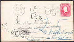 94948 - 1907 UNDERPAID MAIL US TO GERMANY RE-DIRECTED TO MIDDLESBROUGH. US 2c postal sta...