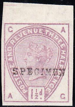 94966 1884 1½D LILAC (SG188) IMPERFORATE OVERPRINTED 'SPECIMEN' TYPE 9 (SPEC K18s).