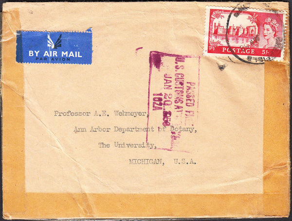 95008 - 1958 envelope Sheffield to Michigan, USA with 5s C...