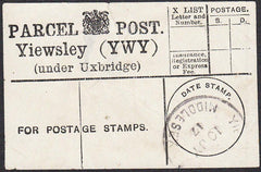 95033 - PARCEL POST LABEL/MIDDLESEX. 1917 label Yiewsley (...