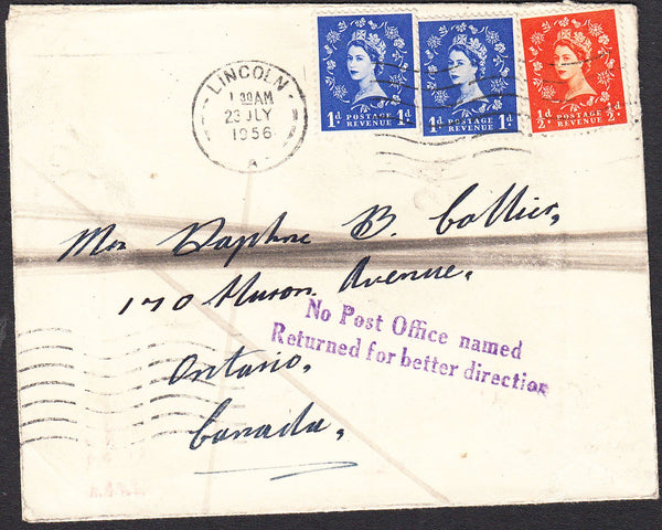 95041 - 1956 envelope Lincoln to Ontario, Canada with Wild...