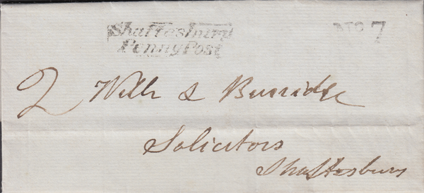 95050 - 1836 DORSET/SHAFTESBURY PENNY POST.  Entire to Shaftesbury dated April 30t...