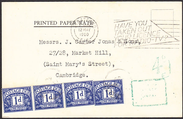 95067 - 1960 UNPAID MAIL. Printed paper rate post card Lon...