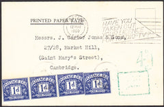 95067 - 1960 UNPAID MAIL. Printed paper rate post card Lon...