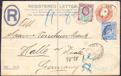 95167 - 1903 REGISTERED MAIL LONDON TO GERMANY. KEDVII 3d red-brown registered envelope Londo...