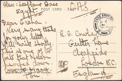 95251 - 1919 'O.A.S' MAIL SENT POST FREE. Post card from Egypt to London postage unpaid...