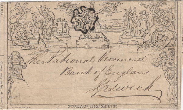 95643 - 1841 1D MULREADY 'BARCLAY AND CO' ADVERT (MA308a). A good used 1d Mulready wrapper