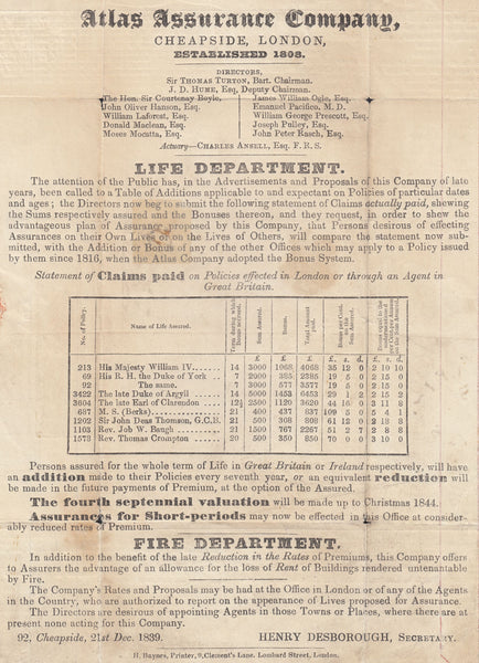 95702 - 1841 1D MULREADY WRAPPER 'ATLAS ASSURANCE COMPANY' ADVERTISEMENT (MA103a). Fine used 1d Mulready wrapper