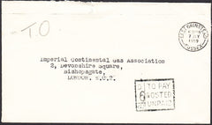 95800 - 1959 SUSSEX/UNDERPAID MAIL. Stampless envelope Eas...