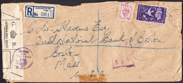 95908 1946 OFFICIALLY OPENED AND RESEALED ENVELOPE NEWCASTLE ON TYNE TO USA.