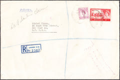 95965 - 1966 MAIL LONDON TO USA 5S CASTLE. Large envelope (228 x 151mm) sent registered air ma...