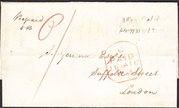 95986 - 1841 SUSSEX/'MAYFIELD PENNY POST' HAND STAMP (SX866). Wrapper Mayfield to London, postage p...