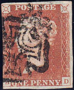 96054 -1841 1D RED PLATE 8 (SG7)(BD)/MANCHESTER 'FISHTAIL' MALTESE CROSS (SPEC A2ub).