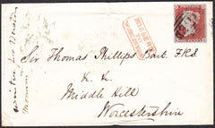 96314 - 1853 WORCS/'MISSENT TO WORCESTER' (WO927)/PL.161(MD)(SG8).  Envelope Grantham to Worcester...