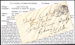 96323 - 1899 MAIL TO AUSTRALIA. Envelope with 2½d blue-gre...