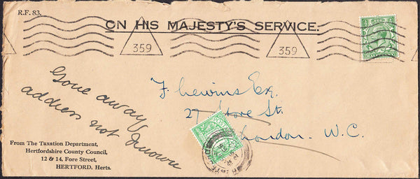 96374 - 1932 UNDELIVERED MAIL HERTFORD TO LONDON. Large envelope (225 x 95) Herefor...