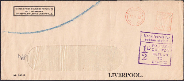 96379 - 1935 UNDELIVERED MAIL/POSTAGE DUE. Window envelope (230 x 101)...