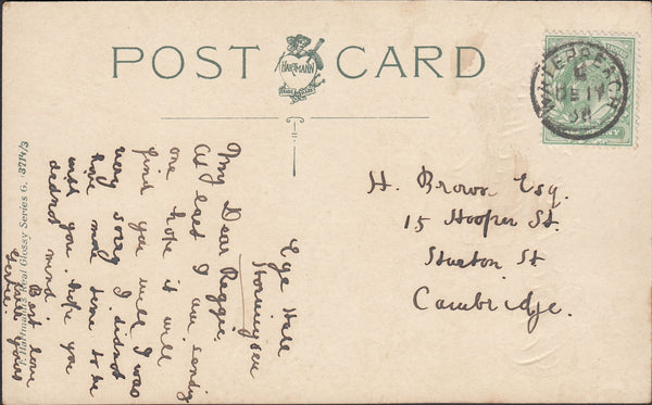 96391 - CAMBS. 1906? post card to Cambridge with KEDVII ½d...