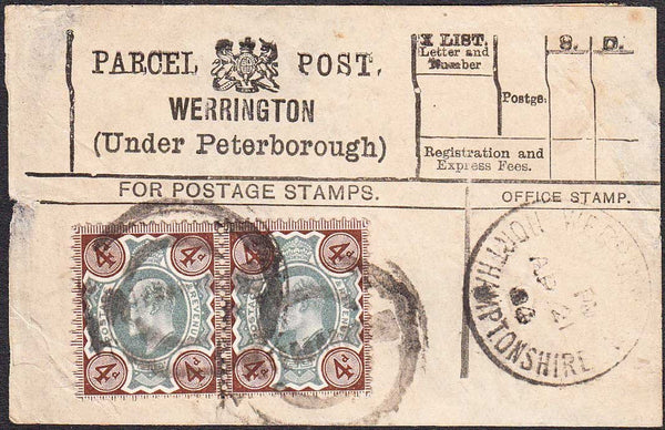 96413 - PARCEL POST LABEL/NORTHANTS. 1904 label WERRINGTON...