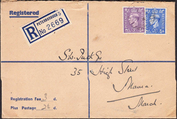 96419 - 1948 registered envelope Peterborough to Manea, Ma...