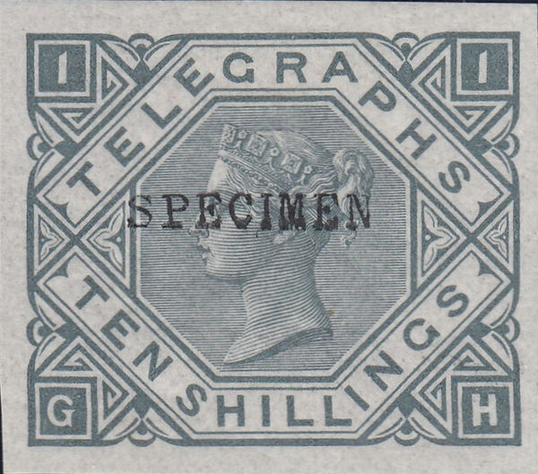 96537 - 1877 10S TELEGRAPH COLOUR TRIAL IN GREY-GREEN (SPEC L235t).