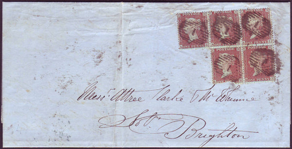 96599 - PL.14 (SPEC C6) USED BLOCK OF FIVE ON COVER. 1856 ...