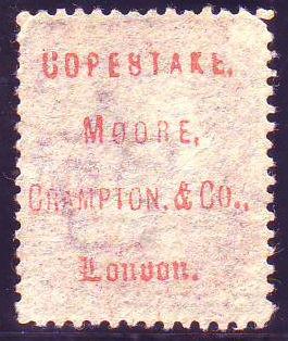 96610 "COPESTAKE, MOORE, CRAMPTON, AND CO., London" OFFICIAL UNDERPRINT IN RED TYPE 12 (SPEC PP23)/1D PL.120 (SG43).