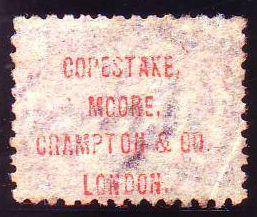 96618 1874 'COPESTAKE, MOORE, CRAMPTON AND CO. LONDON' OFFICIAL UNDERPRINT TYPE 13 IN RED (SPEC PP27)/½D BANTAM PL.12 (SG48).