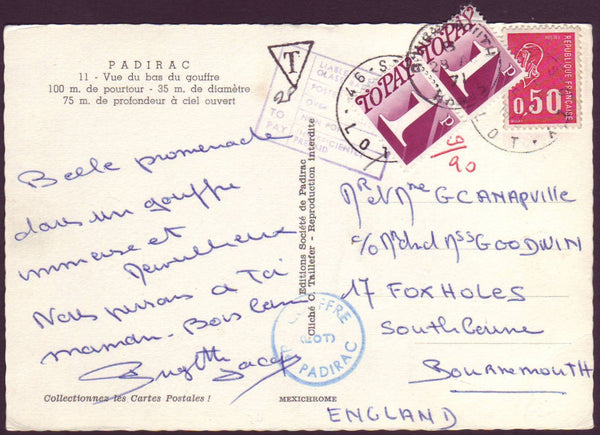 96655 - 1971 UNDERPAID MAIL FRANCE TO THE UK. Post card Pa...