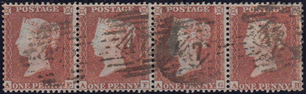 96718 - 1854 DIE 1 RES PL.6 S.C.14 (SG22) STRIP OF FOUR AE...