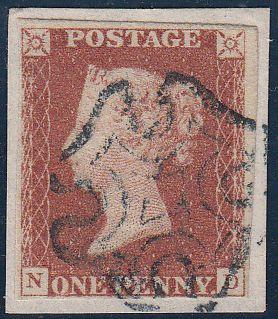 96822 - 1841 1D RED PL.8 (ND)(SG7). Small piece with a fin...