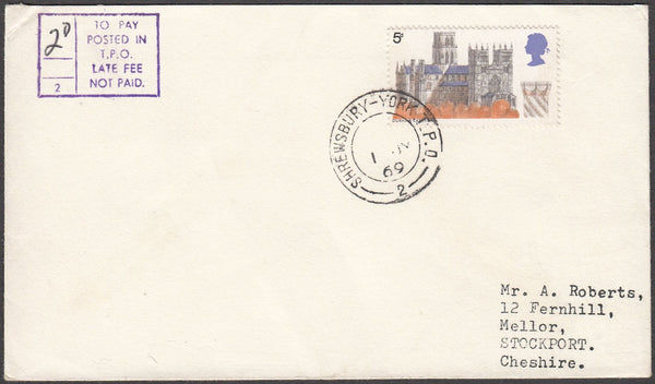 96826 - 1969 T.P.O/LATE FEE. Envelope to Stockport, Cheshi...