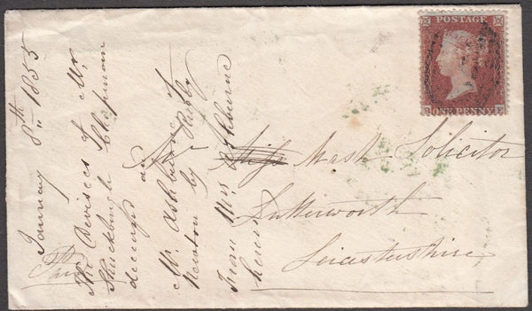 96855 - RES.PL.2 (BE)(SG17) ON COVER. 1855 envelope Rugby ...