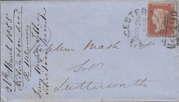 96898 - PL.198 (OD)(SG17) ON COVER. 1855 envelope Leiceste...