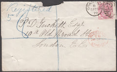 97001 - 1879 LINCS/REGISTERED. 1879 envelope sent registered ma...