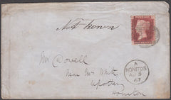 97009 1867 UNDELIVERED MAIL AXMINSTER, DEVON TO HONITON 'Not known'.