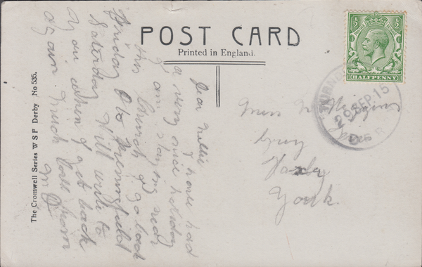 97040 - DERBYS. 1915 post card of Turnditch Church with KG...