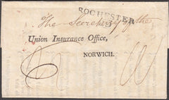 97047 - 1829 HEALTH QUESTIONNAIRE ROCHESTER TO NORWICH WITH 'ROCHESTER 29' MILEAGE MARK (KT905).