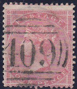 97094 - 1866 4D ROSE-CARMINE (SG66) CANCELLED "409" OF JER...