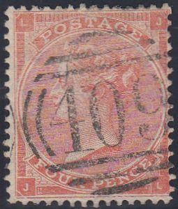 97095 - 1863 4D PALE RED (SG82) CANCELLED "409" OF JERSEY....