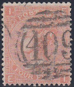 97100 - 1865 4D DULL VERMILION PL.7 (SG93) CANCELLED "409"...