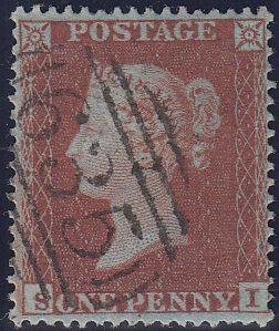 97216 - PL.197 (SI)(SG17). Good used 1854 Die 1 1d pl.197