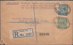 97429 - 1924 envelope (corner fault) sent registered mail ...