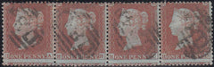 97448 - 1855 DIE 1 RES.PL.6 STRIP OF FOUR S.C. PERF 14 (SG22) LETTERED HA ...