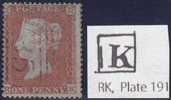 97502 - PL.191 (RK)(SG17). Fine used 1854 die 1 1d pl.191 ...