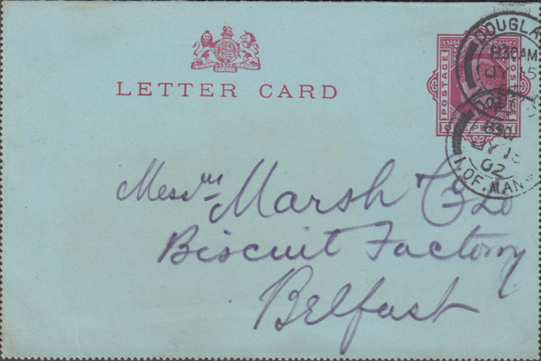 97577 - 1902 KEDVII 1D LETTER CARD USED ISLE OF MAN. A fin...